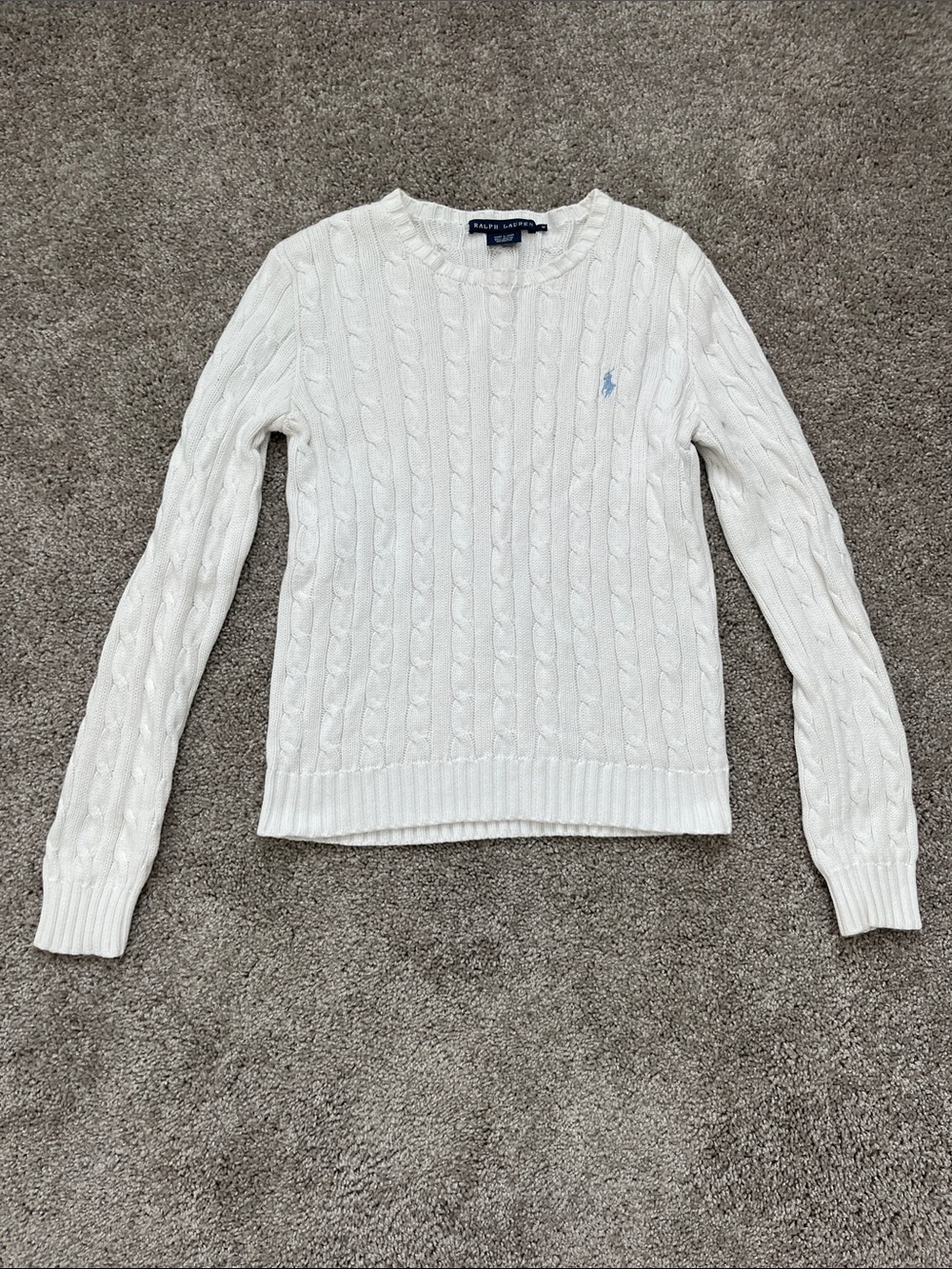 Ralph Lauren Cream Cable-Knit Crewneck Sweater